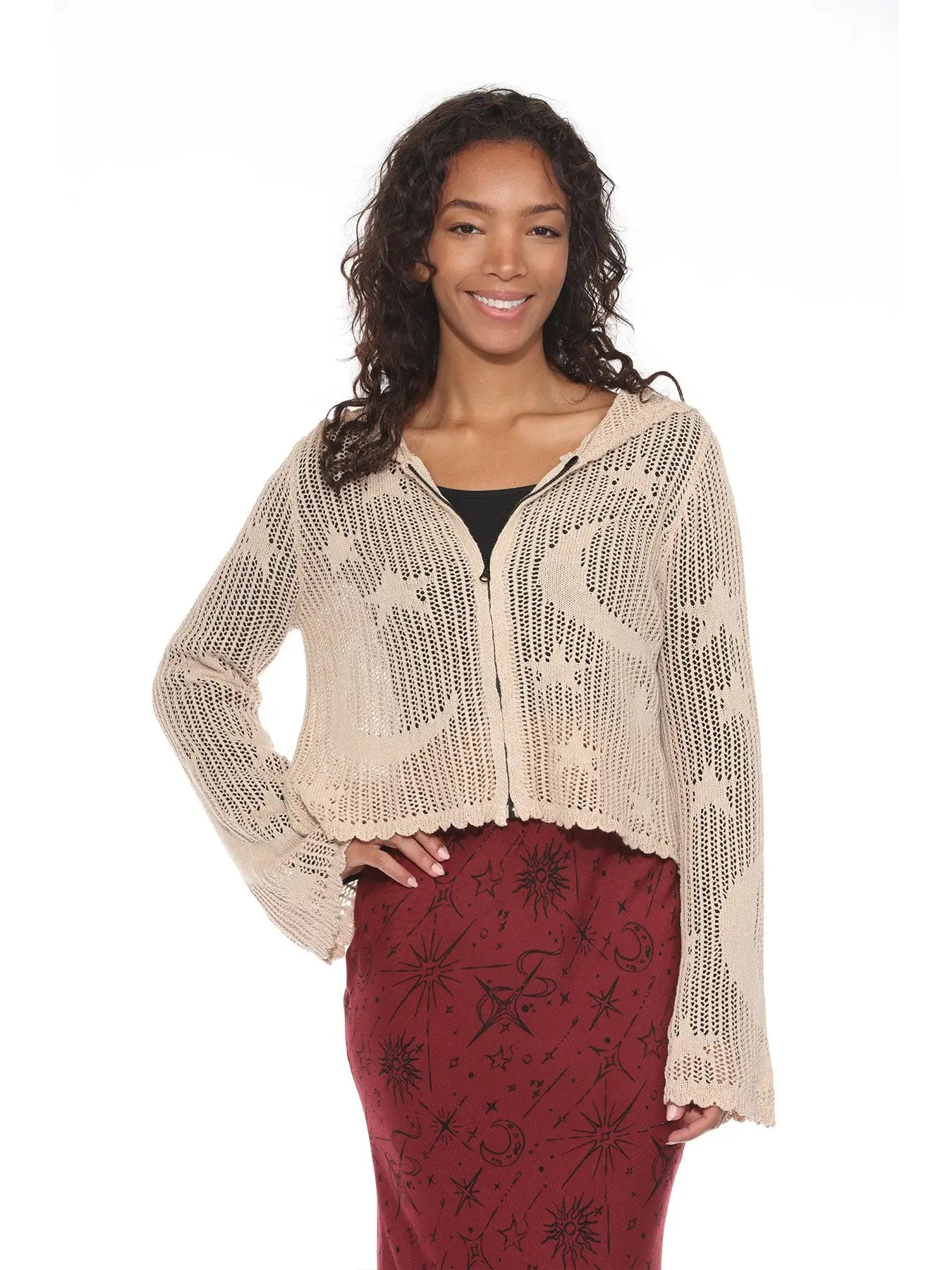 Celestial Lacy Cropped Zip Hoodie