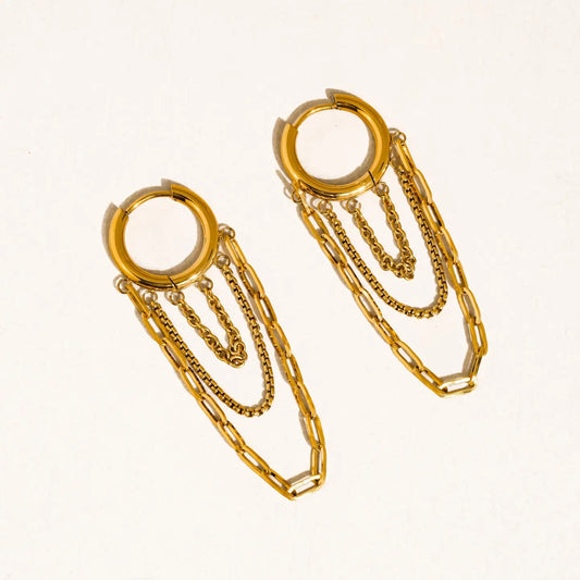 Vianne 18K Gold Non-Tarnish Multi Chain Drop Earrings