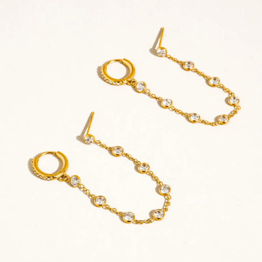 Daffira 18K Gold Non-Tarnish Crystal Chain Link Earrings