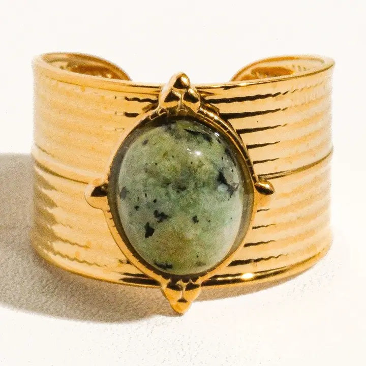 Oasis 18K Gold Non-Tarnish Stone Bold Adjustable Ring