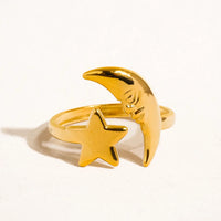 Tasa 18K Gold Non-Tarnish Star and Moon Ring