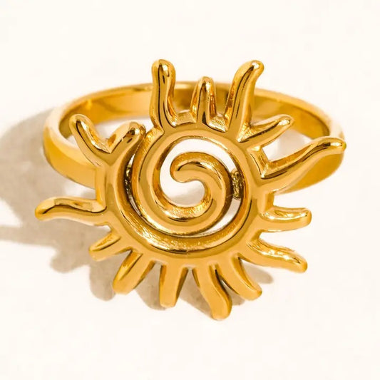 Starwyn 18K Gold Non-Tarnish Sun Spiral Statement Ring