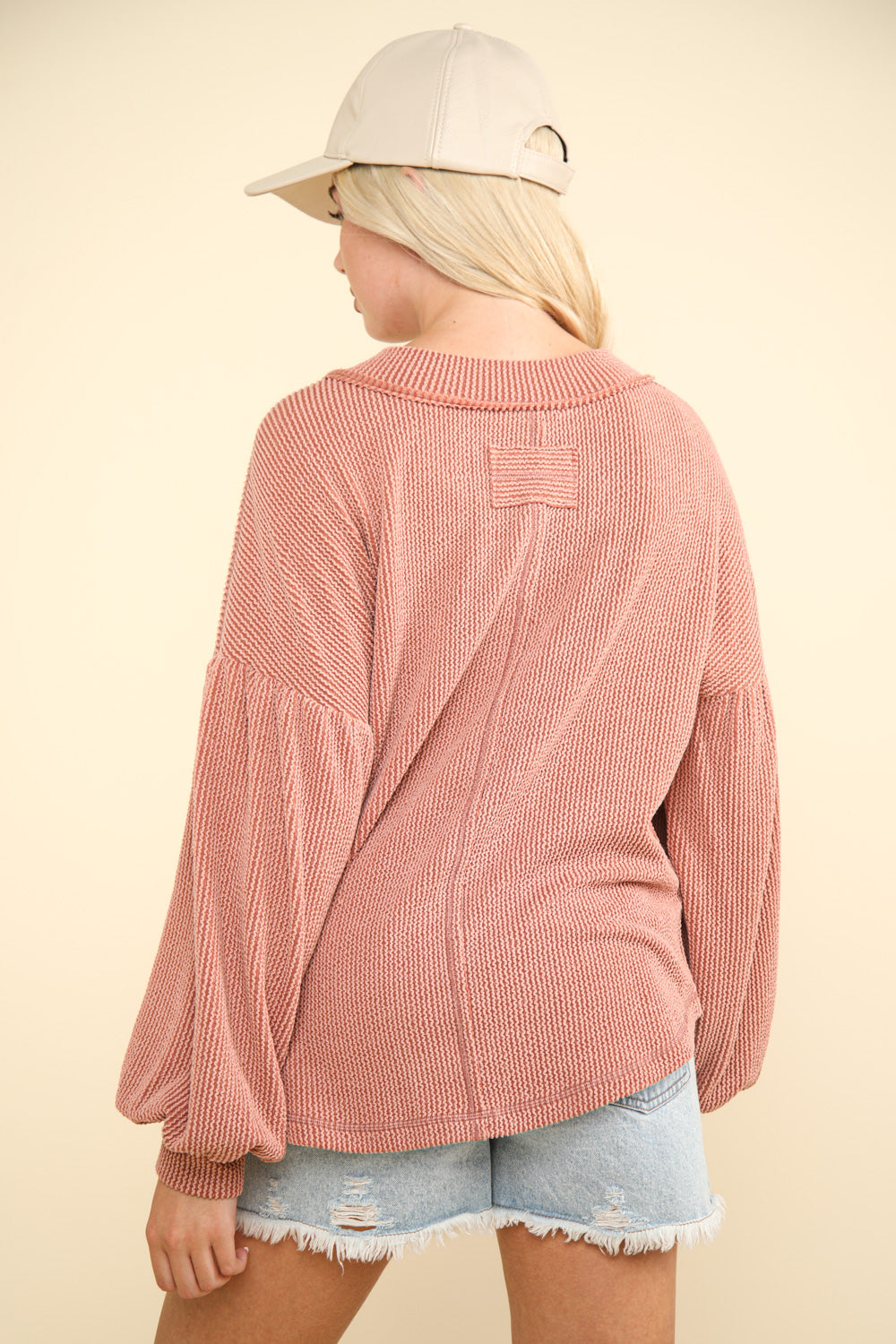 Long Sleeve Waffle Knit Top