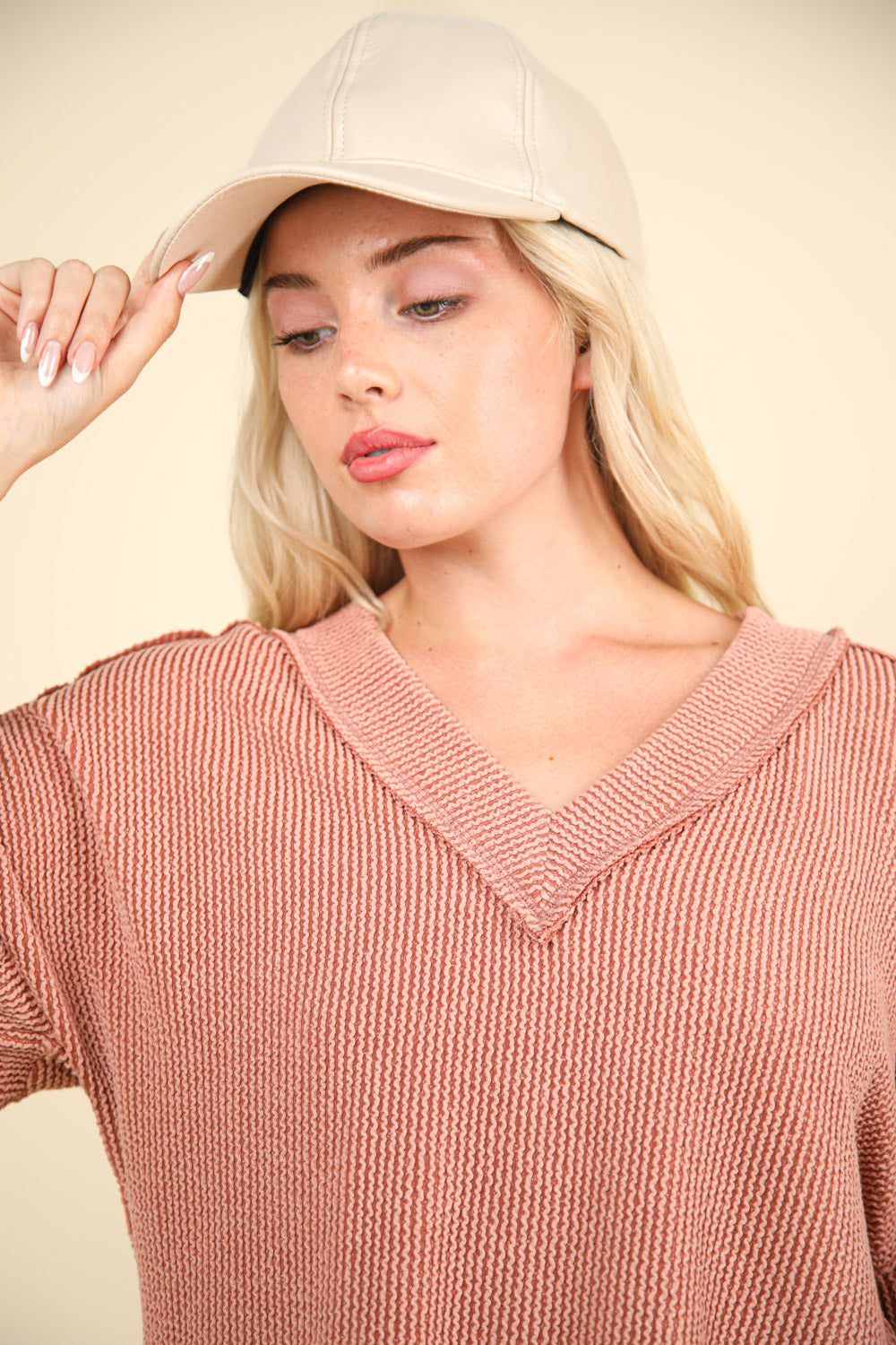 Long Sleeve Waffle Knit Top