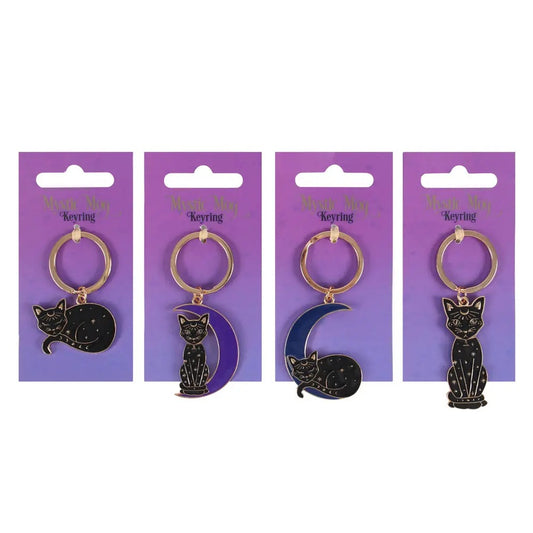 Mystic Mog Black Cat Sleeping On The Moon Keyring