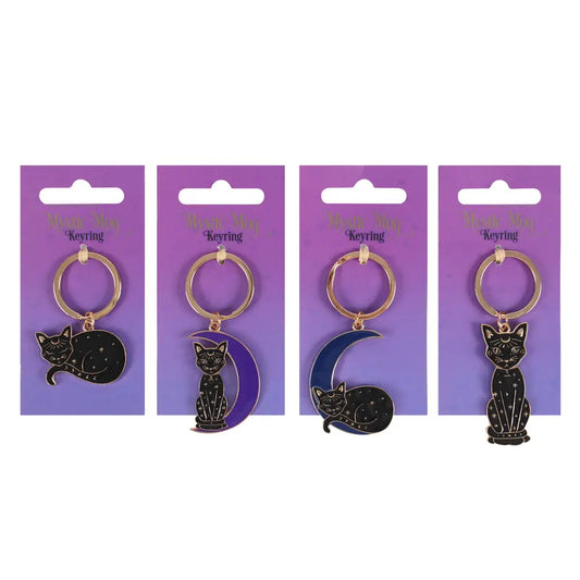 Mystic Mog Black Cat Sitting Tall Keyring