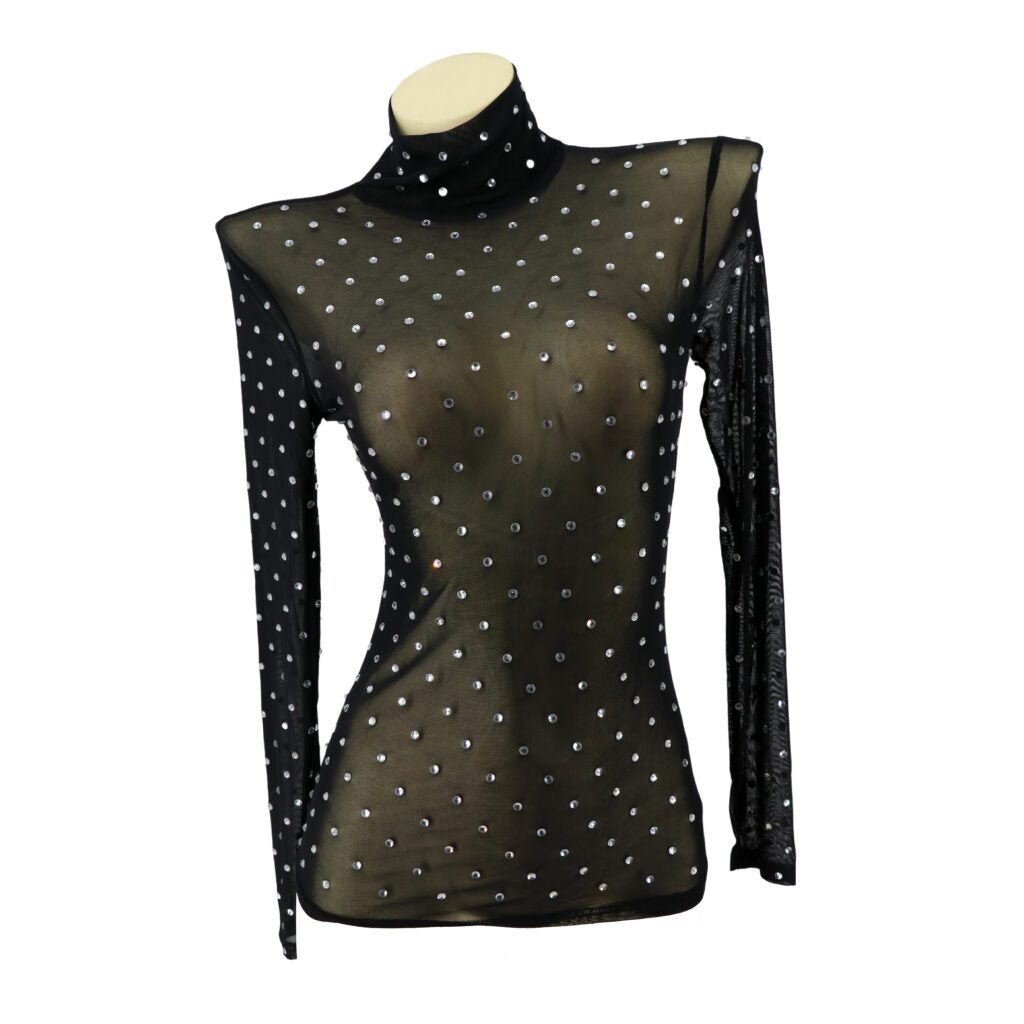 Mesh Long Sleeve With Rhinestone Top