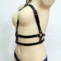 Leatherette Belt Choker And Waist Harness