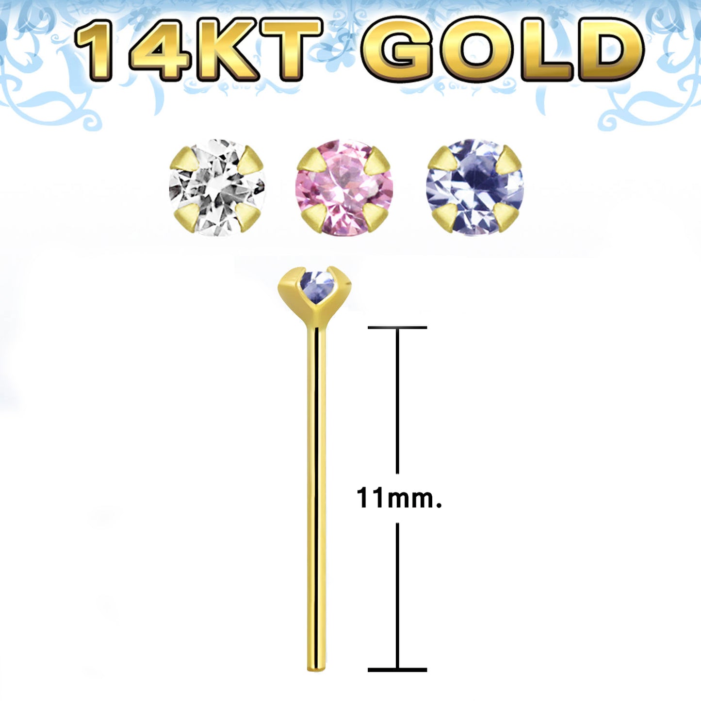 14 Kt Gold 2mm Colour Prong Gem