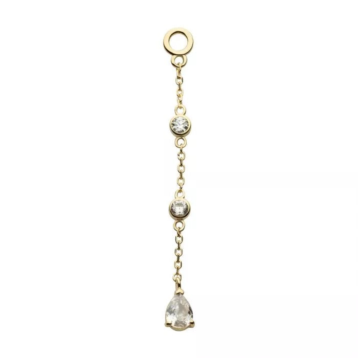 3 Tier Round And Tear Cz Charm 14Kt Gold