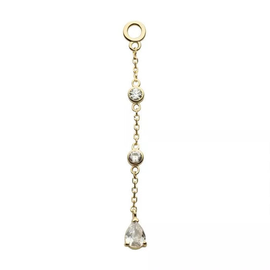 3 Tier Round And Tear Cz Charm 14Kt Gold