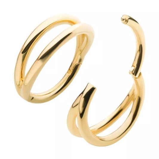 18g 10mm 14Kt Yellow Gold Double Fan Out Design Side Facing Hinged Hoop