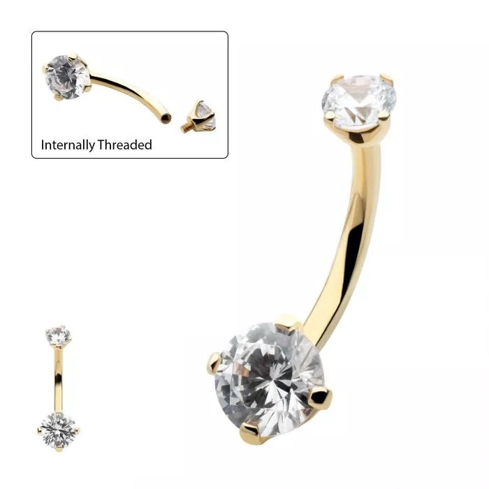 14kt Gold Prong 4mm/6mm Gem Navel