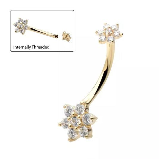 14kt Prong 5mm/7mm Double Flower Navel