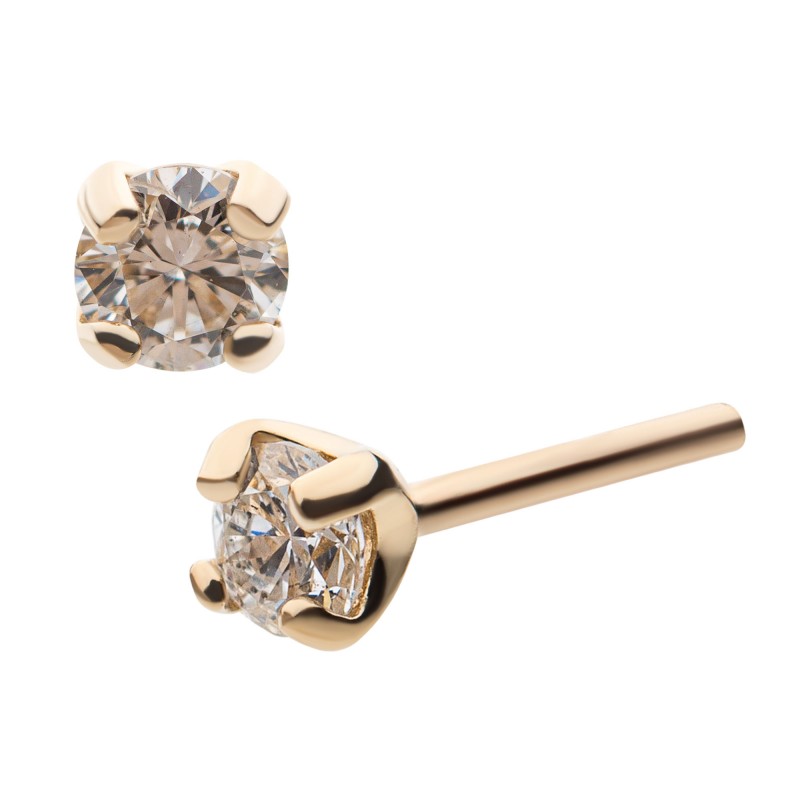 14Kt Yellow Gold Threadless with Prong Set Genuine 2mm Diamond Top