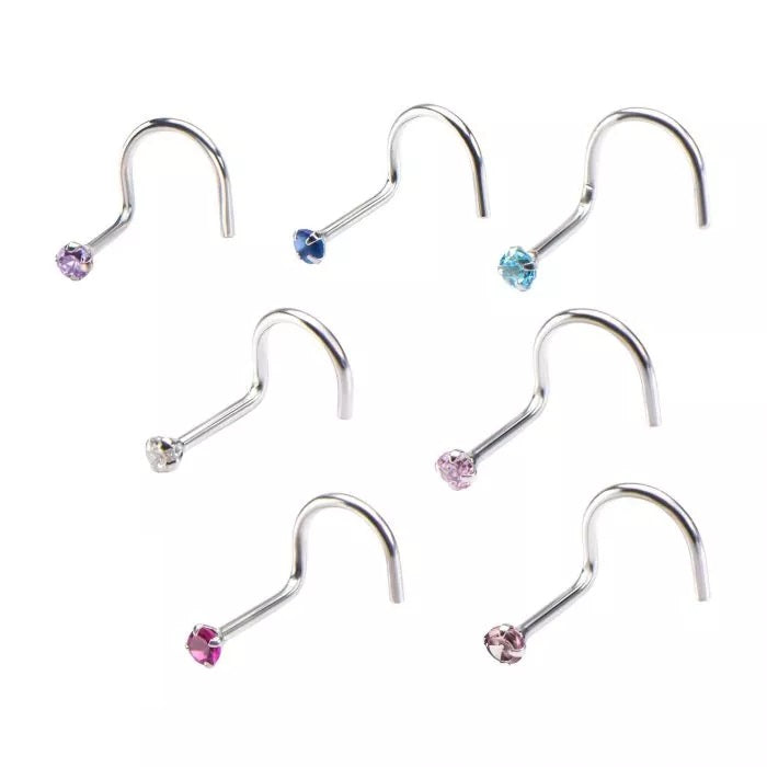 14Kt White Gold Prong Gem 20G Screw