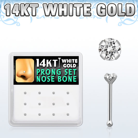 22g 14KT White Gold With 2mm Prong Gem Nose Bone