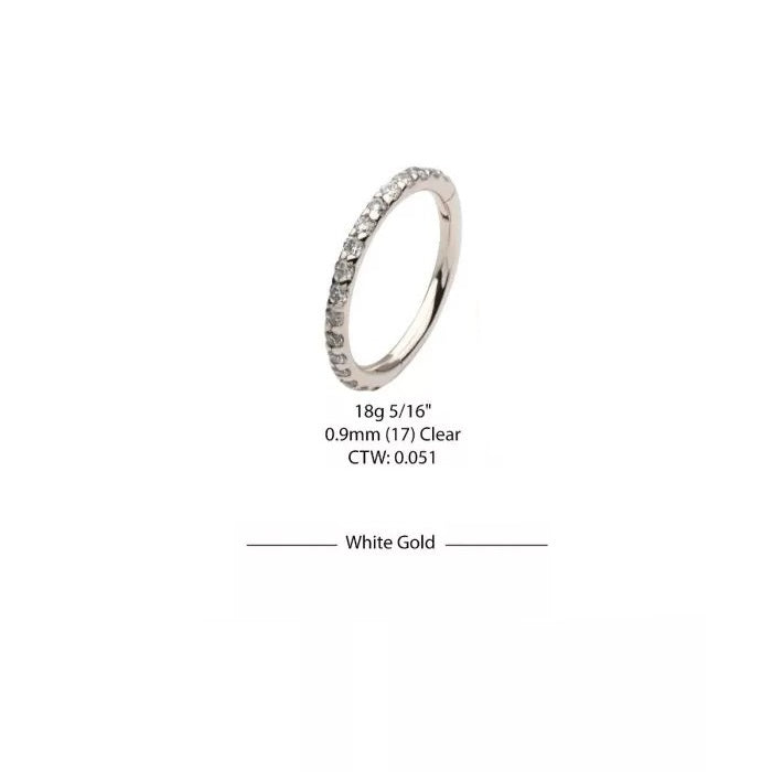 14Kt White Gold Side Facing Hinged Hoop With Prong Set 0.9mm Round Lab-Grown Diamonds.
