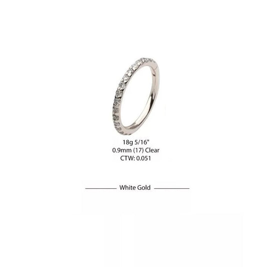 14Kt White Gold Side Facing Hinged Hoop With Prong Set 0.9mm Round Lab-Grown Diamonds.