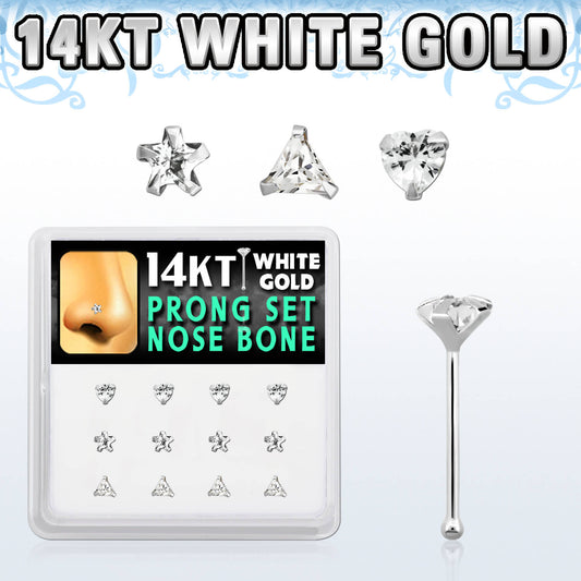 14karat White Gold Nose Bone Shape Studs