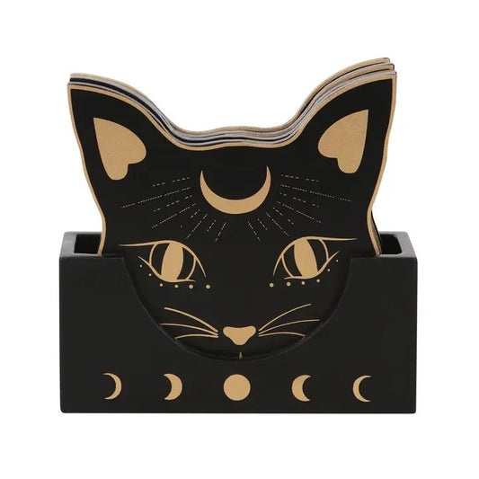 Black Cat Mystic Mog Drink Coasters Set