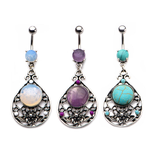 STONE DROPLET W/FLOWER FILIGREE