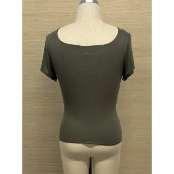 Plus Size Rib Square Neck Short Sleeve Knit Top