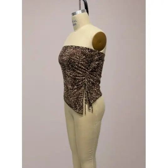 Plus Size Mesh Leopard Print Side Ruched Tube Top