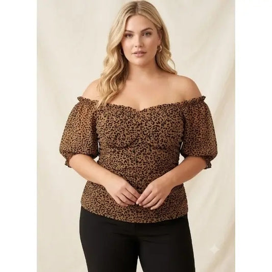 Plus Size Off Shoulder Ruffle Trim Top