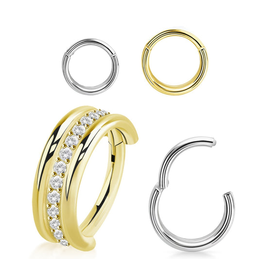 1 Line CZ With 2 Plain Edges Hinged Hoop
