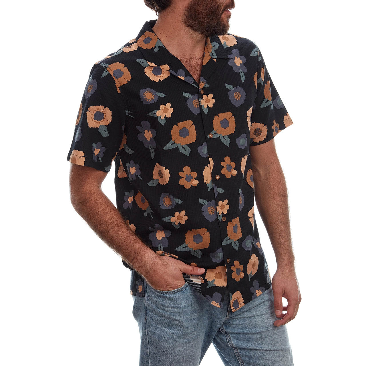 Kai All Over Printed Floral Seer Sucker Shirt