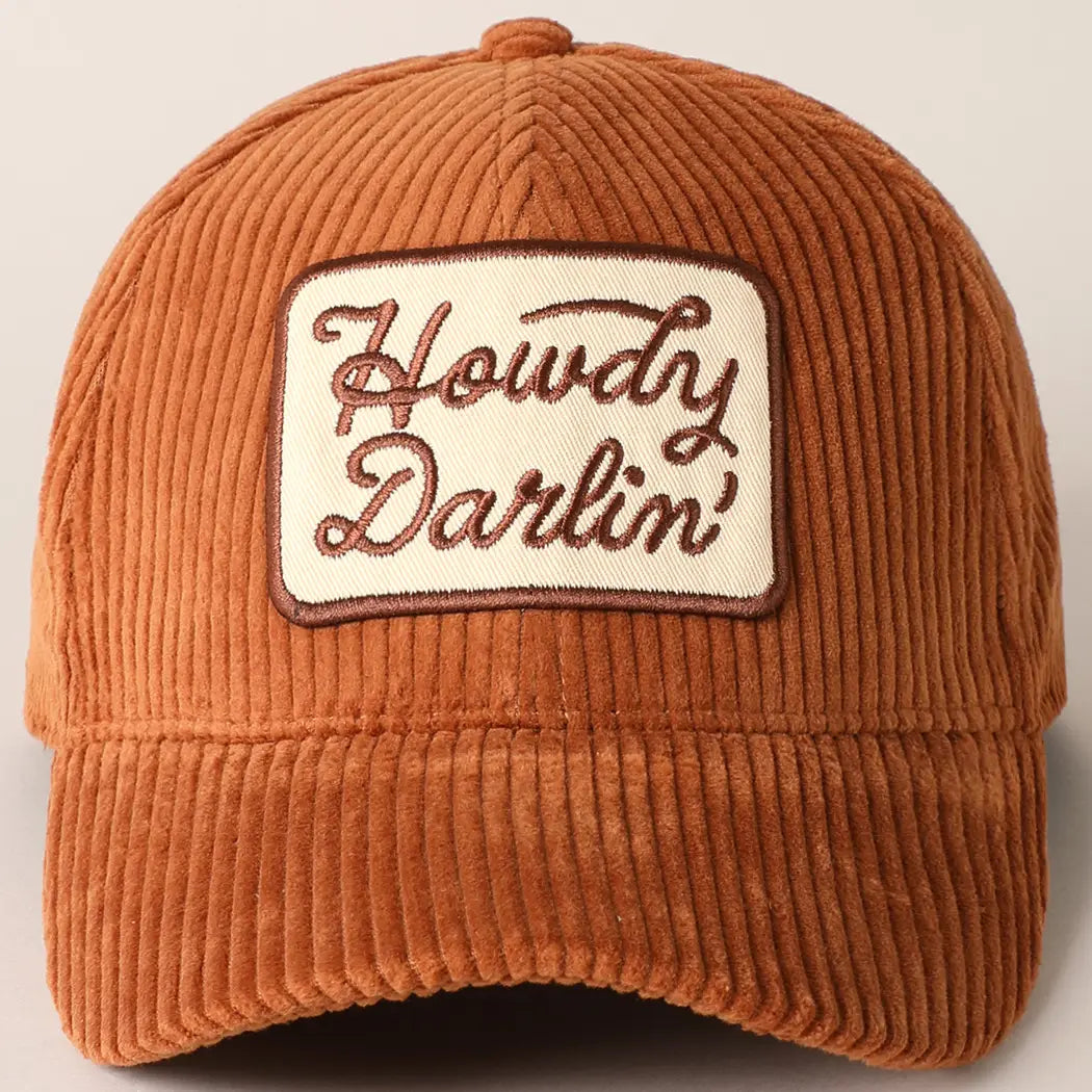 Brown Howdy Darlin' Embroidery Patch Corduroy Cap