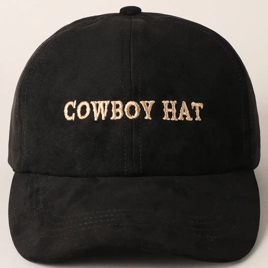 Black Cowboy Hat Text Embroidery Suede Baseball Cap