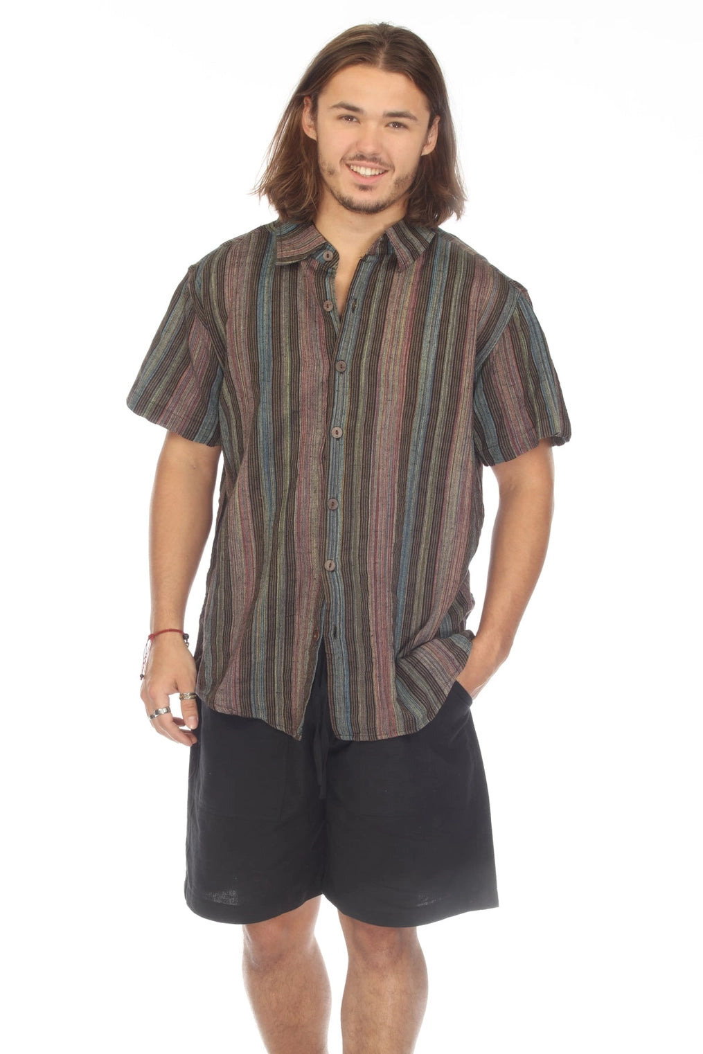 Stripe Button Down Short Sleeve Shirt