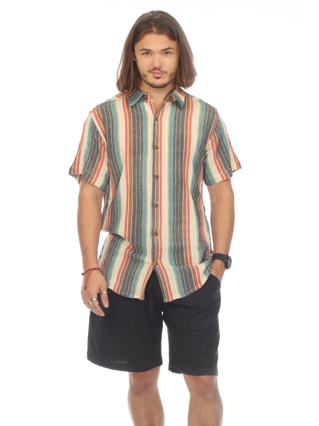 Stripe Button Down Short Sleeve Shirt