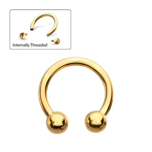Double Ball 14g Circular Barbell 24kt Gold PVD