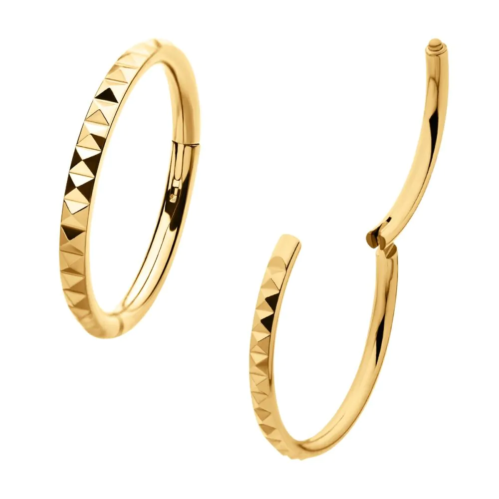 Pyramid Design Hinged Hoop 24kt PVD Ttianium