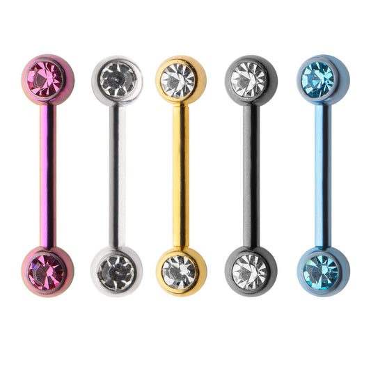 Juego de bisel frontal de 14 g con gemas laterales y barra para pezones