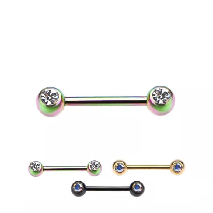 Juego de bisel frontal de 14 g con gemas laterales y barra para pezones