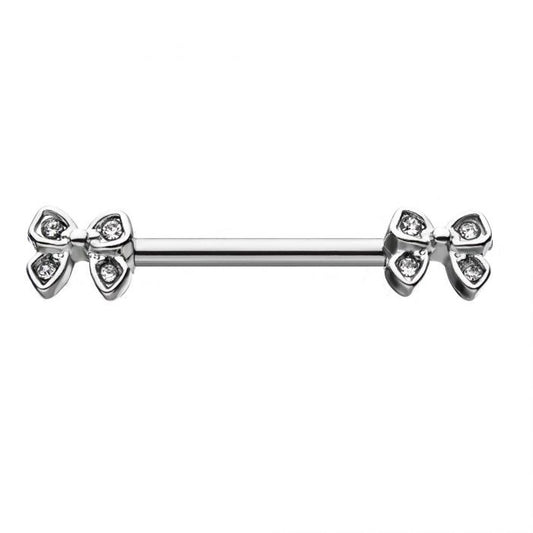 Bow With Clear Crystal Nipple Bar