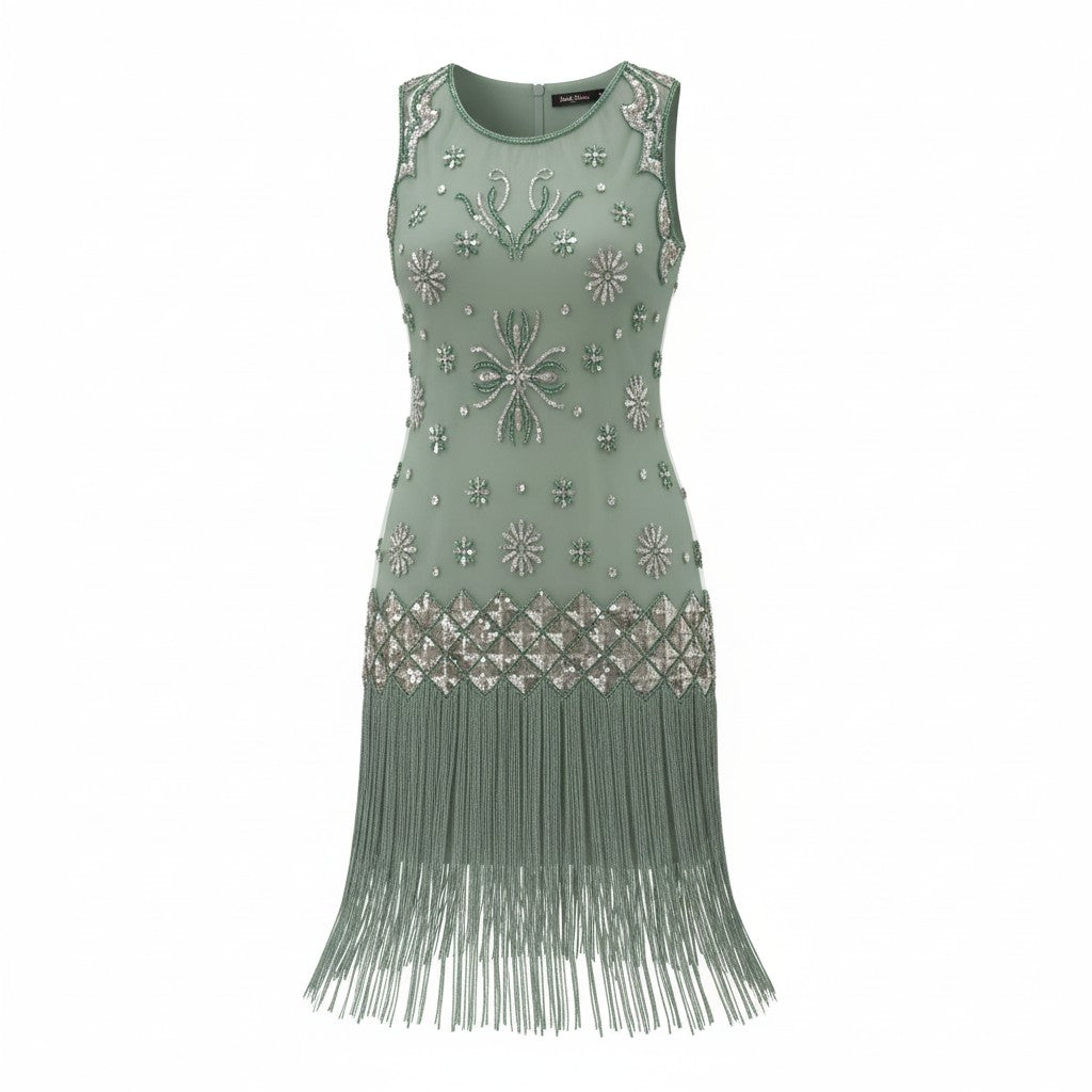 Beaded Flapper Dress With Fringe Hem