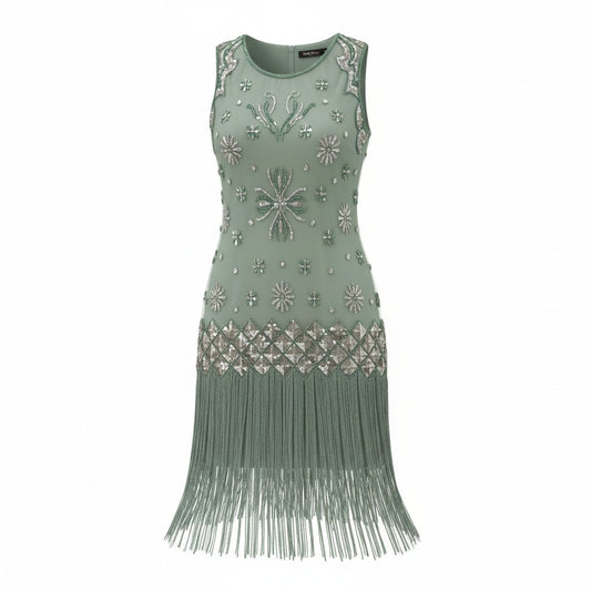 Beaded Flapper Dress With Fringe Hem