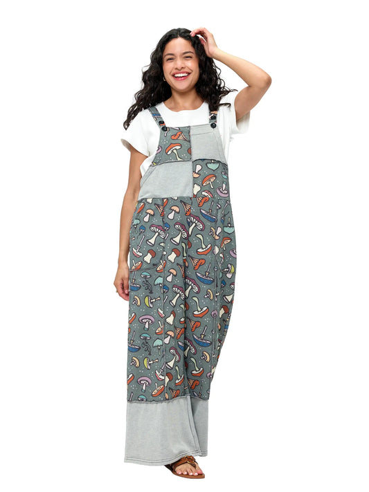 Patchwork Mushroom Print Overalls