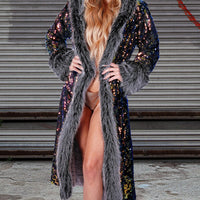 Long Sequin Coat W Hood