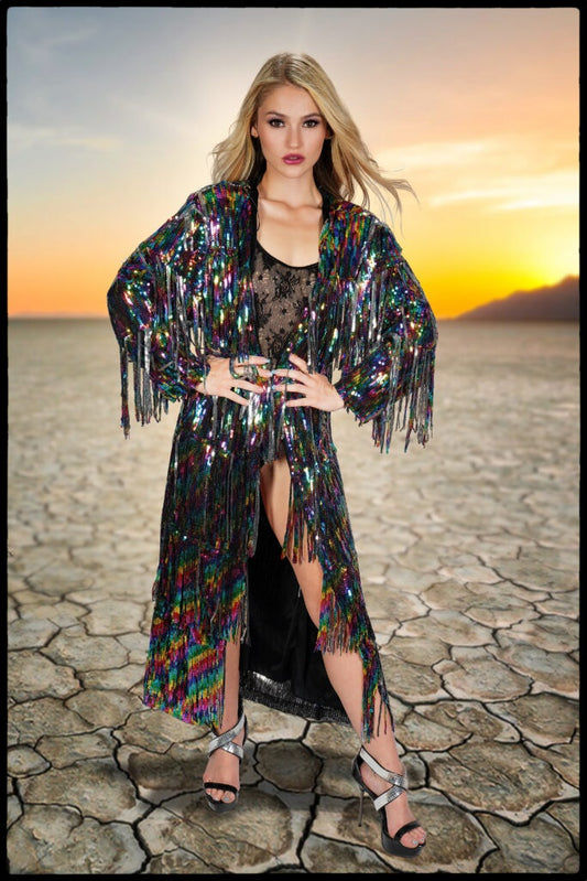 Multi Colored Fringe Long Jacket
