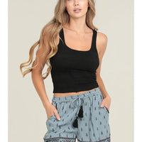 Tassle Tie Front Embroidered Shorts with Pockets