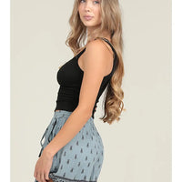 Tassle Tie Front Embroidered Shorts with Pockets