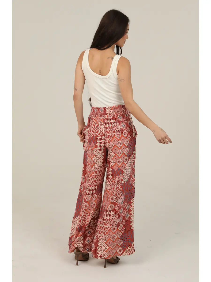Tie Waist Wide Leg Printed Pants