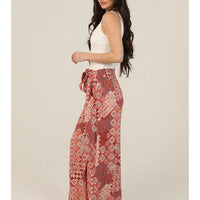 Tie Waist Wide Leg Printed Pants