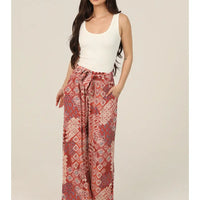 Tie Waist Wide Leg Printed Pants
